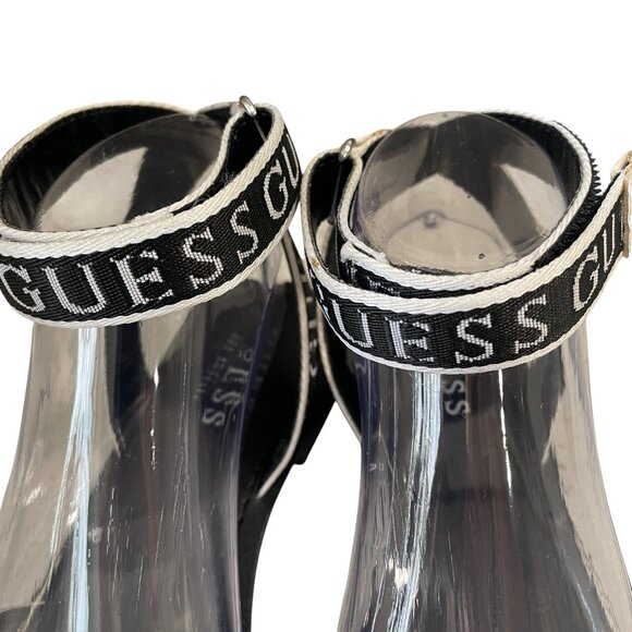 Guess Black White Logo Ankle Strap Flat Sandals Casual Summer Trendy Size 7M - Picture 8 of 13